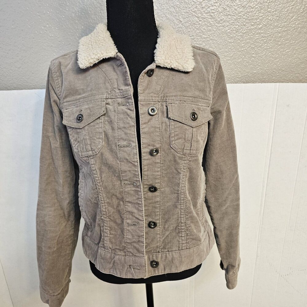 Womens Life Style Sonoma Tan Cordoroy Jacket Faux Fur Collar Sz Med Y2Ky Q0324